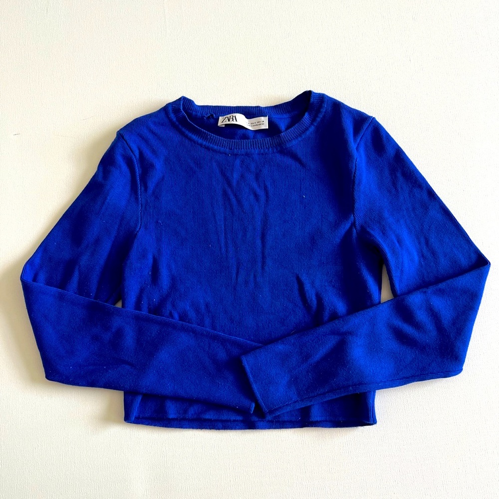 Zara Royal Blue Long Sleeve Crop Top